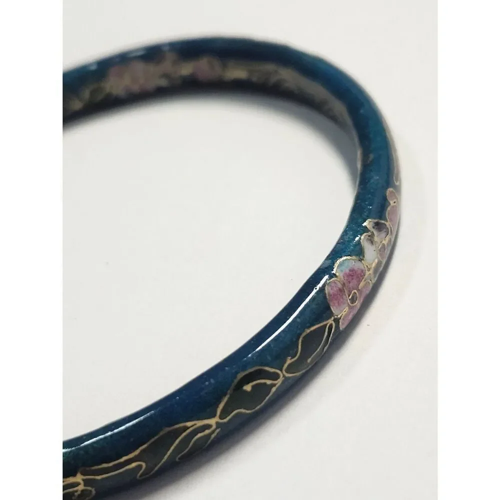 Blue Floral Cloisonné Bangle Bracelet